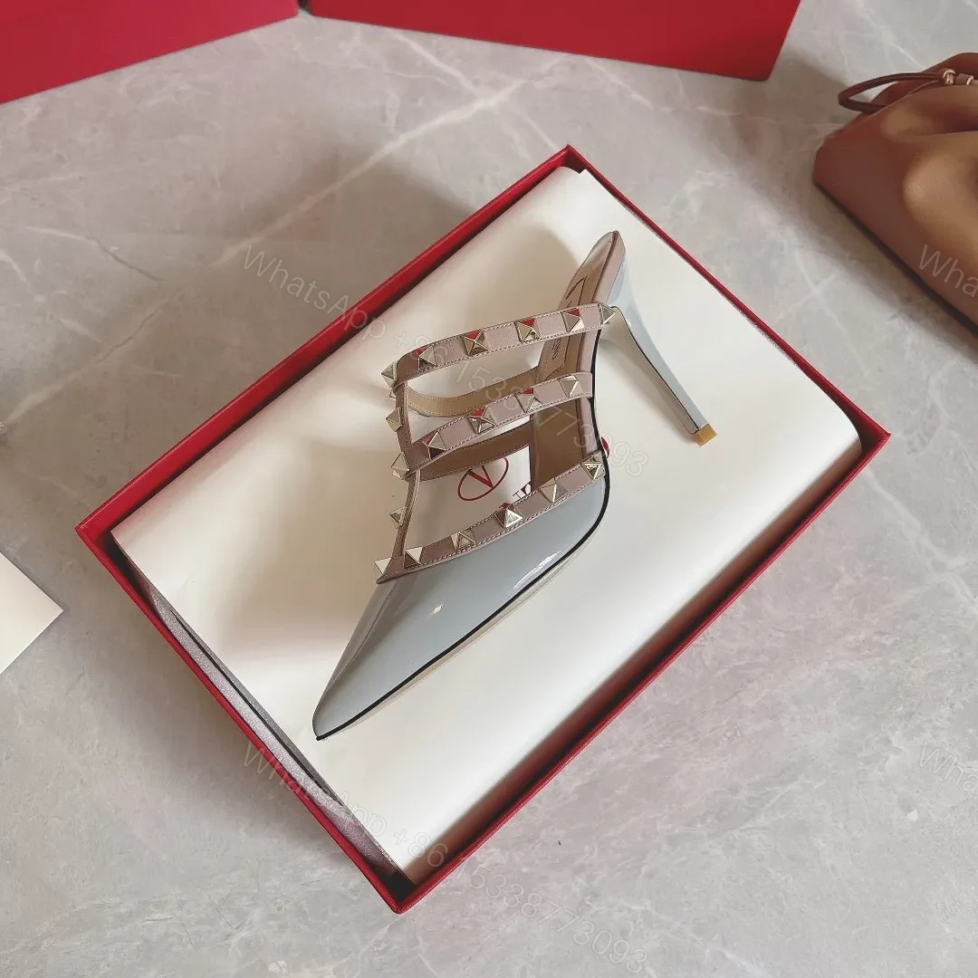 View 4 of Valentino Women Light Blue Patent Leather Studded Mules