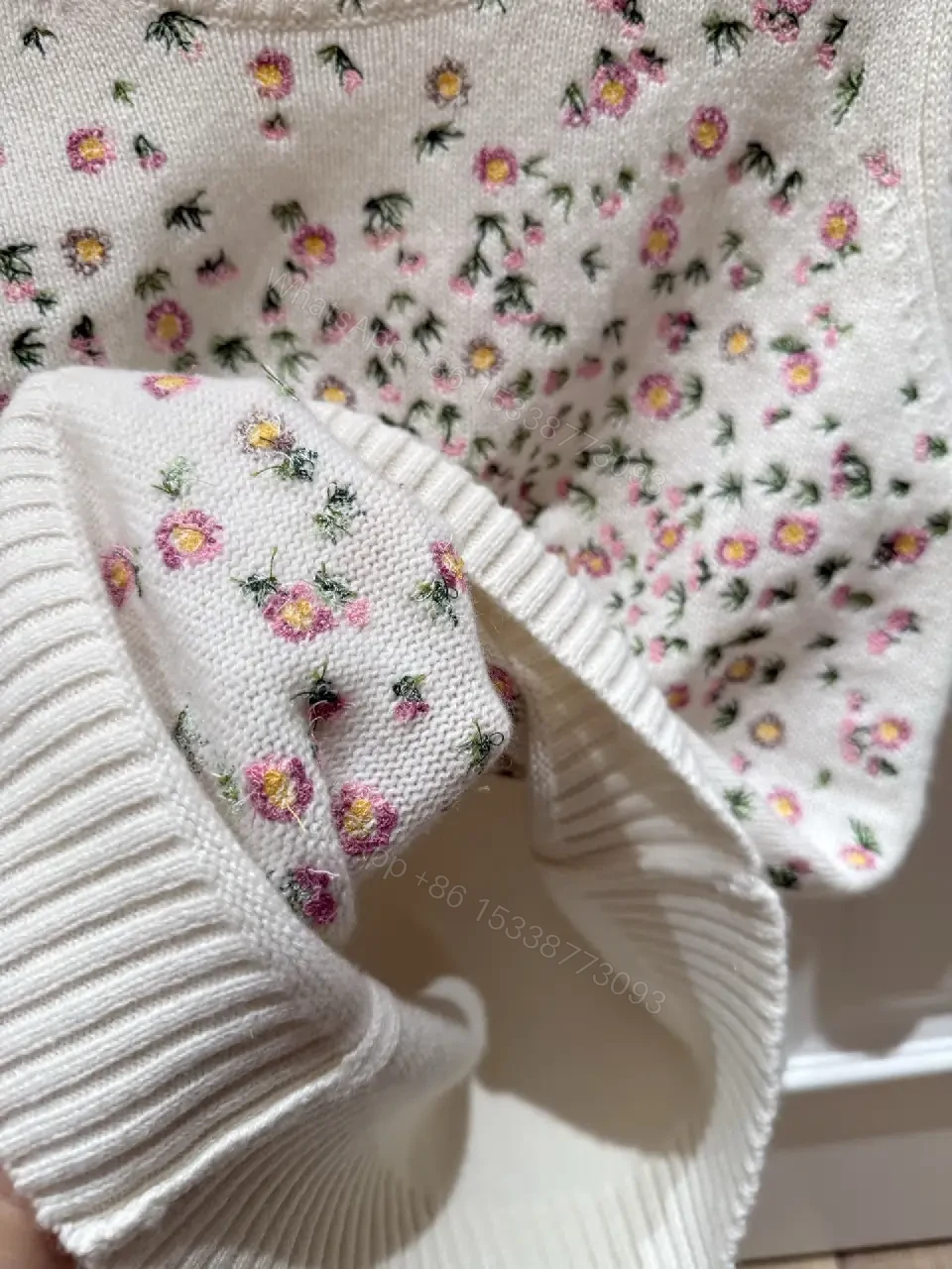 View 9 of Ivory Knit Top: Floral Embroidery Couture Charm