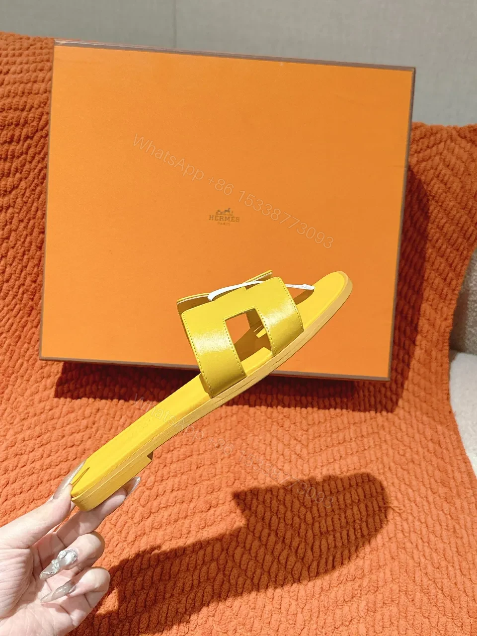 View 2 of Bright Yellow Leather Slip-On Sandals: Lightweight Luxury