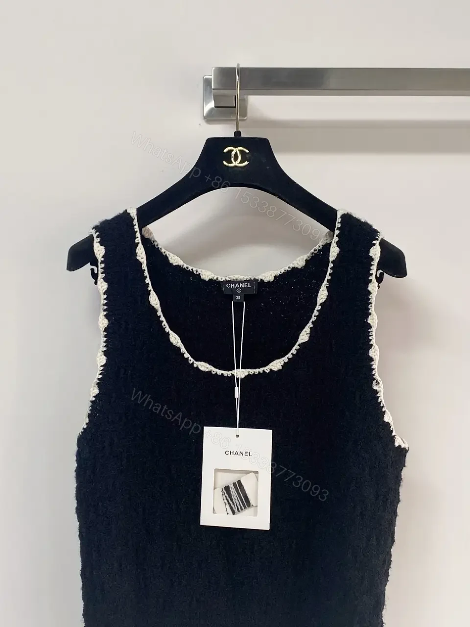 View 2 of Navy Boucle Knit Tank with Fringe Trim – Luxe Studio Style