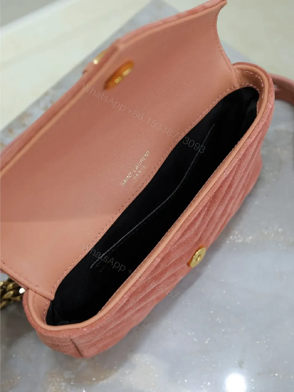 View 4 of Rosy Pink Quilted Mini Bag with Gold Hardware