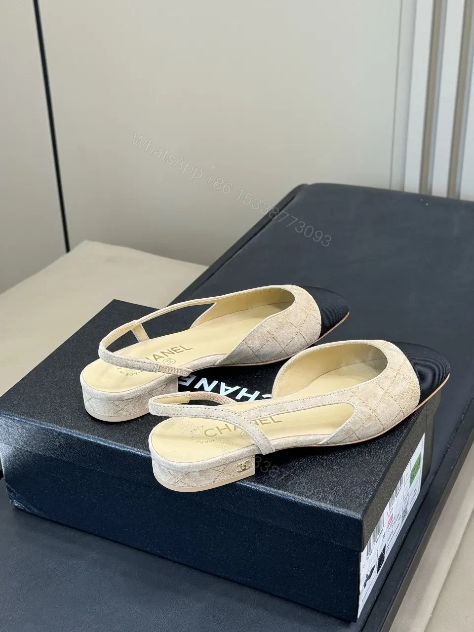 View 4 of Textured Slingback Pumps — Quilted Two-Tone Toe Cap Pumps