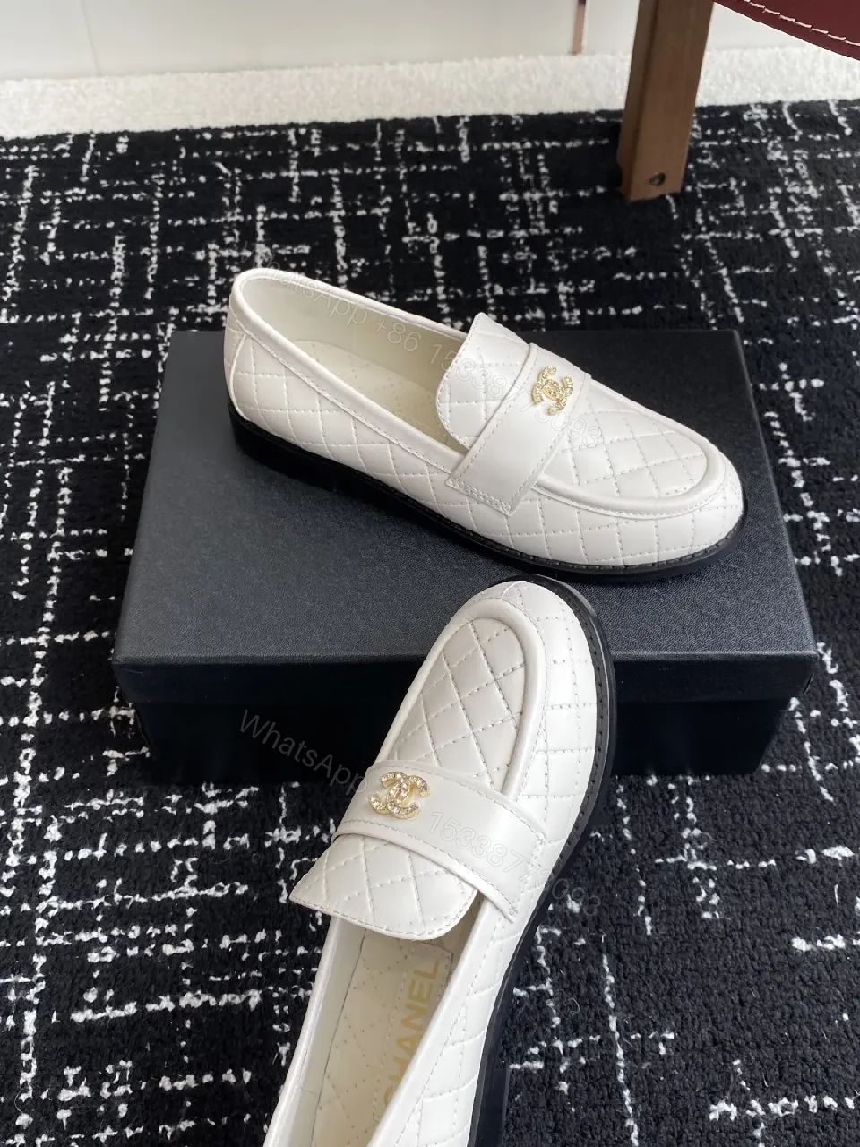 View 8 of Quilted White Leather Loafers with Gold Hardware, All-Day Comfort