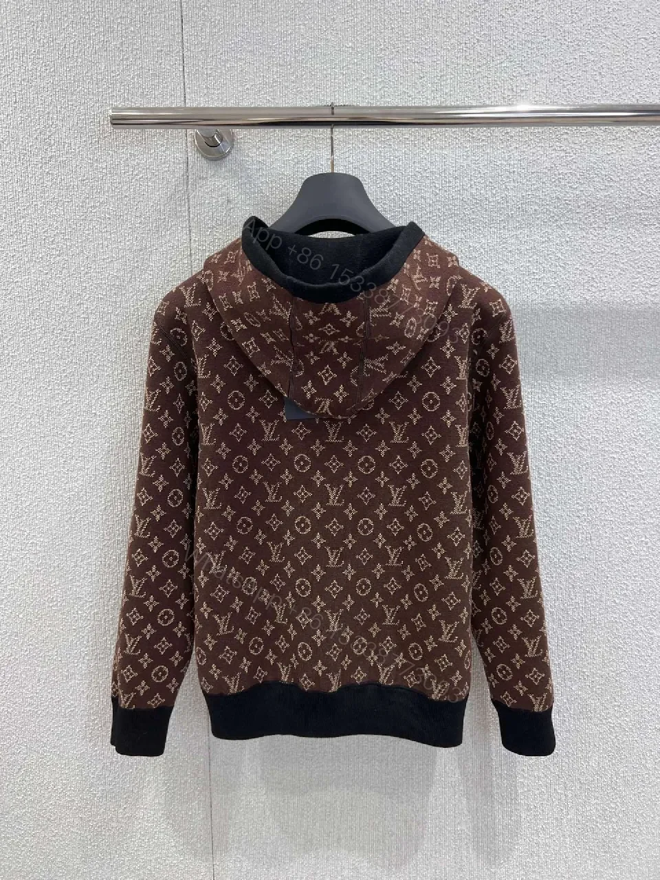 View 5 of Black Zip Hoodie with Luxury LV Detailing