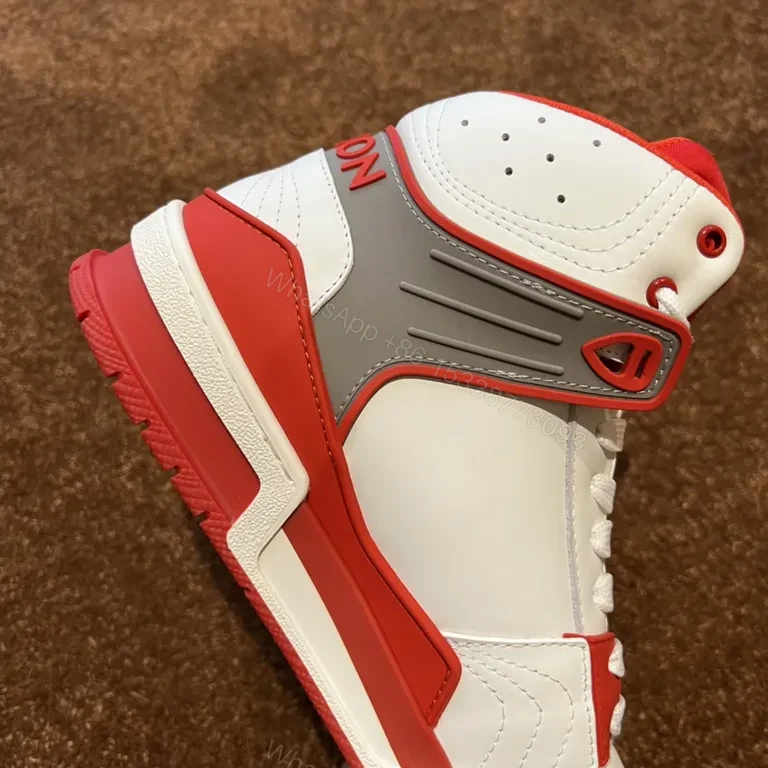 View 2 of Statement LV-Inspired White-Red Leather High-Tops, Designer-Edge Sneakers