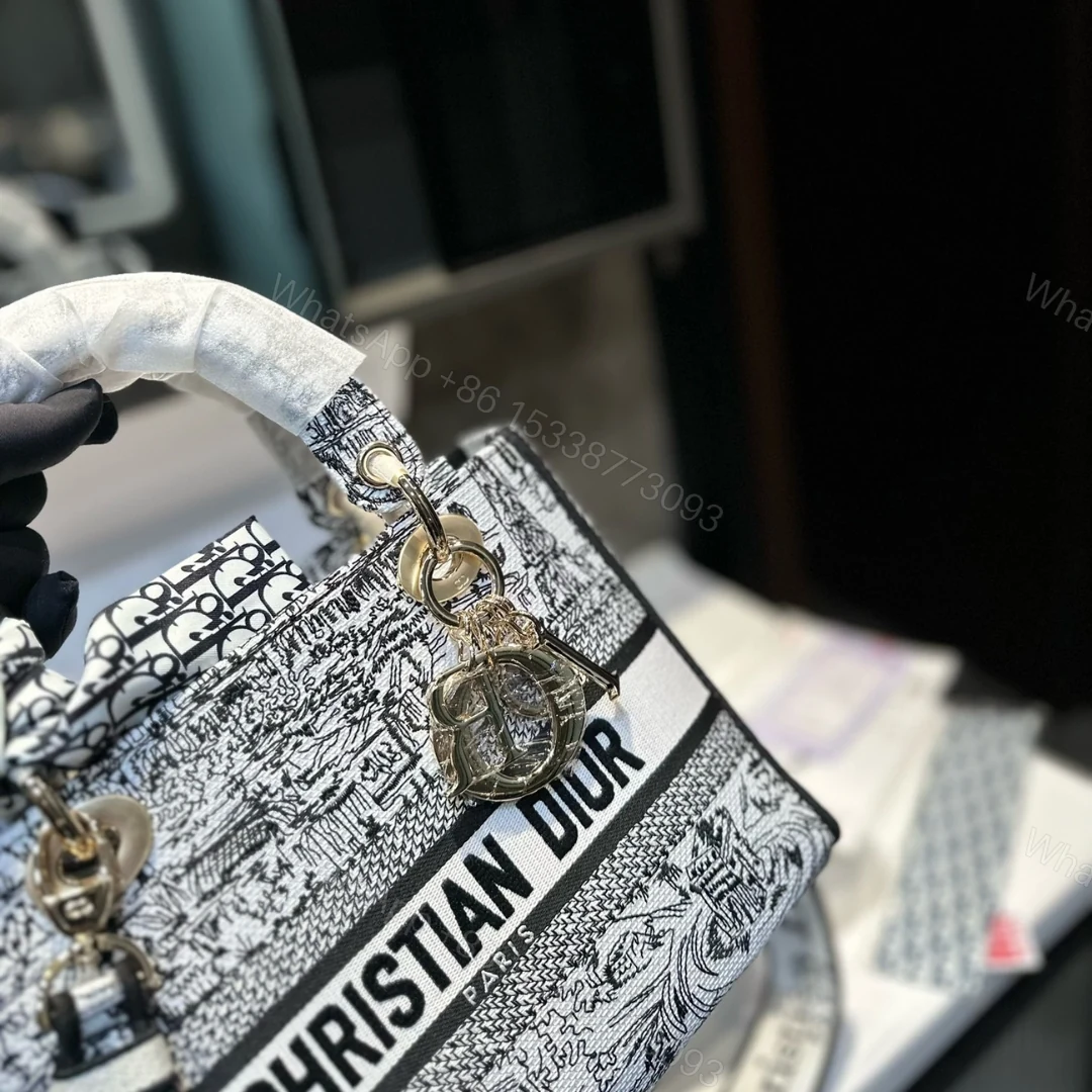 View 5 of DIOR MEDIUM LADY D LITE BAG PARIS ALLOVER EMBROIDERY WHITE AND BLACK 24CM M0565OEGI M933