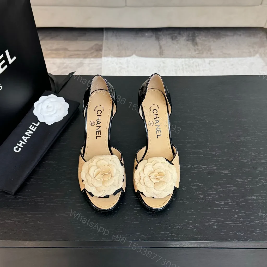 Beige Leather Flower Slingbacks: Luxe, Comfortable, Elegant — view 1