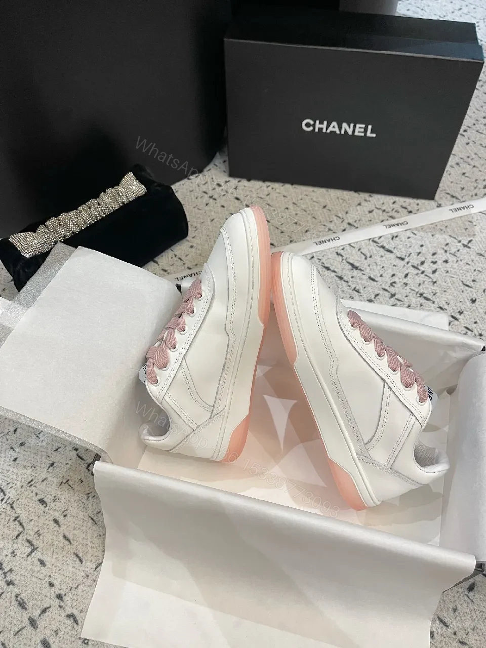 View 6 of White Leather Sneakers with Blush Accents — Luxe Everyday Comfort