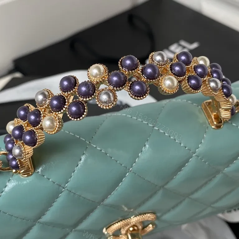 View 7 of Teal Quilted Chain-Front Flap Bag: Luxury Craftsmanship