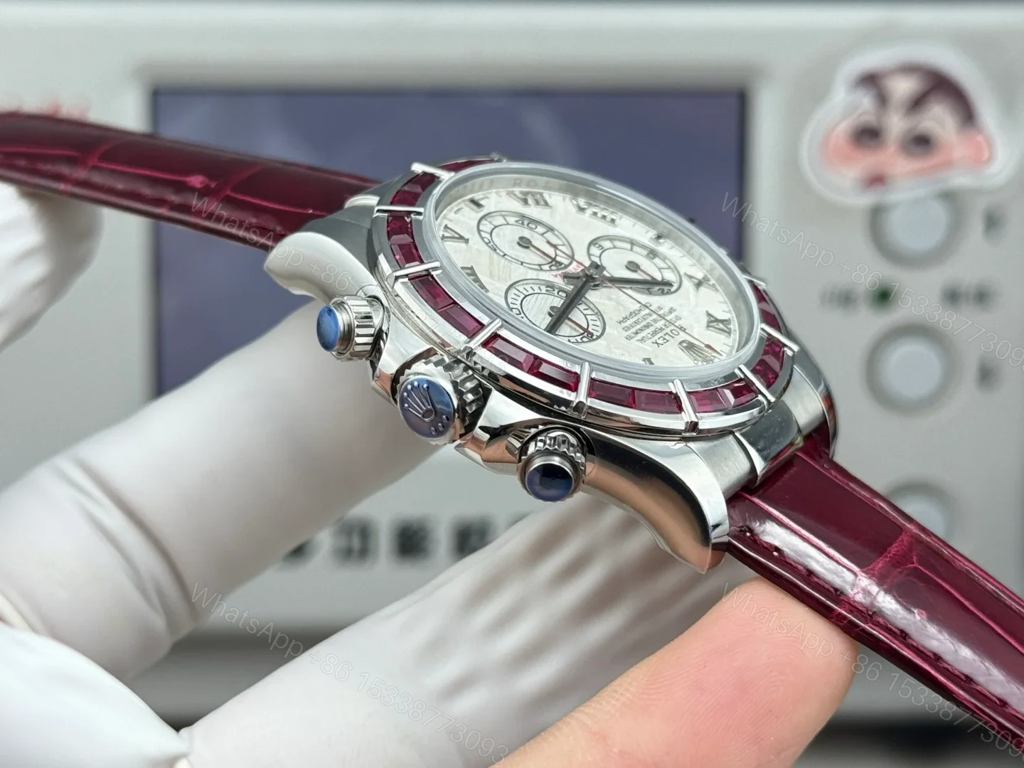 View 7 of Rolex Daytona Meteorite Ruby Replica 40MM Exclusive Burgundy Leather Strap LB2-RUBY-METEORITE