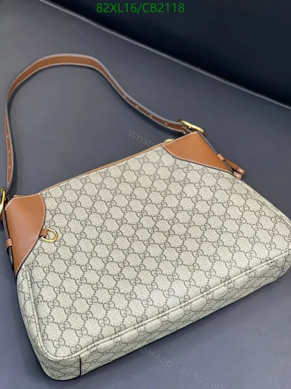 View 8 of Medium Gucci GG Emblem Fake Bag with Leather Brown Trim MBL493