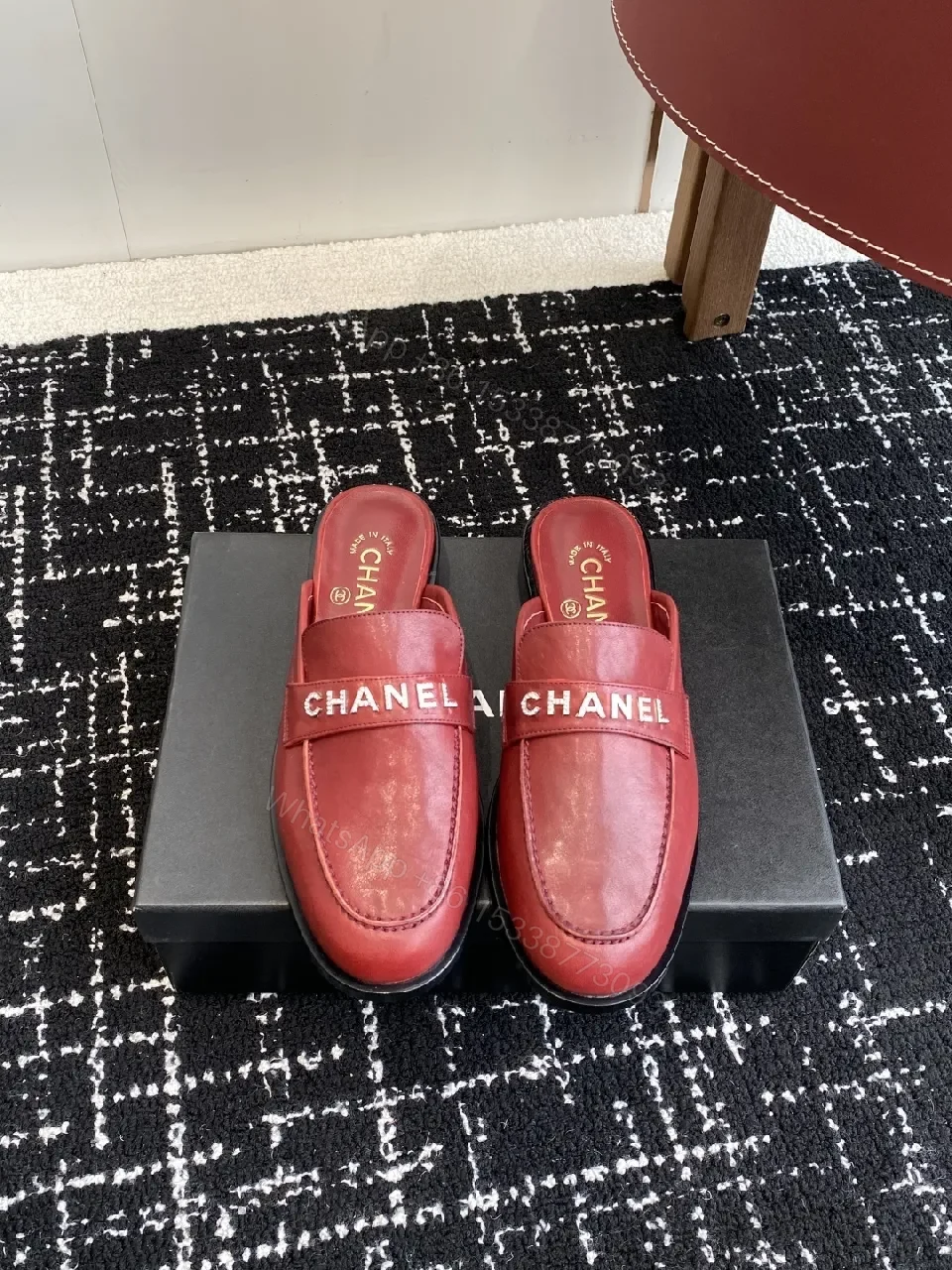 View 2 of Minimalist Red Leather Slide — Signature Branding, All-Day Comfort