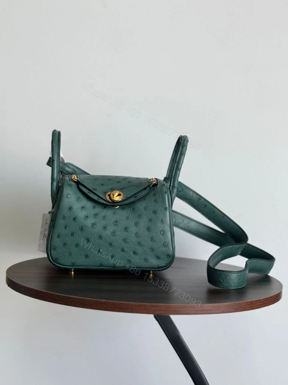 View 11 of HERMÈS Ostrich Mini Lindy shoulder bag in Terre Cuite
