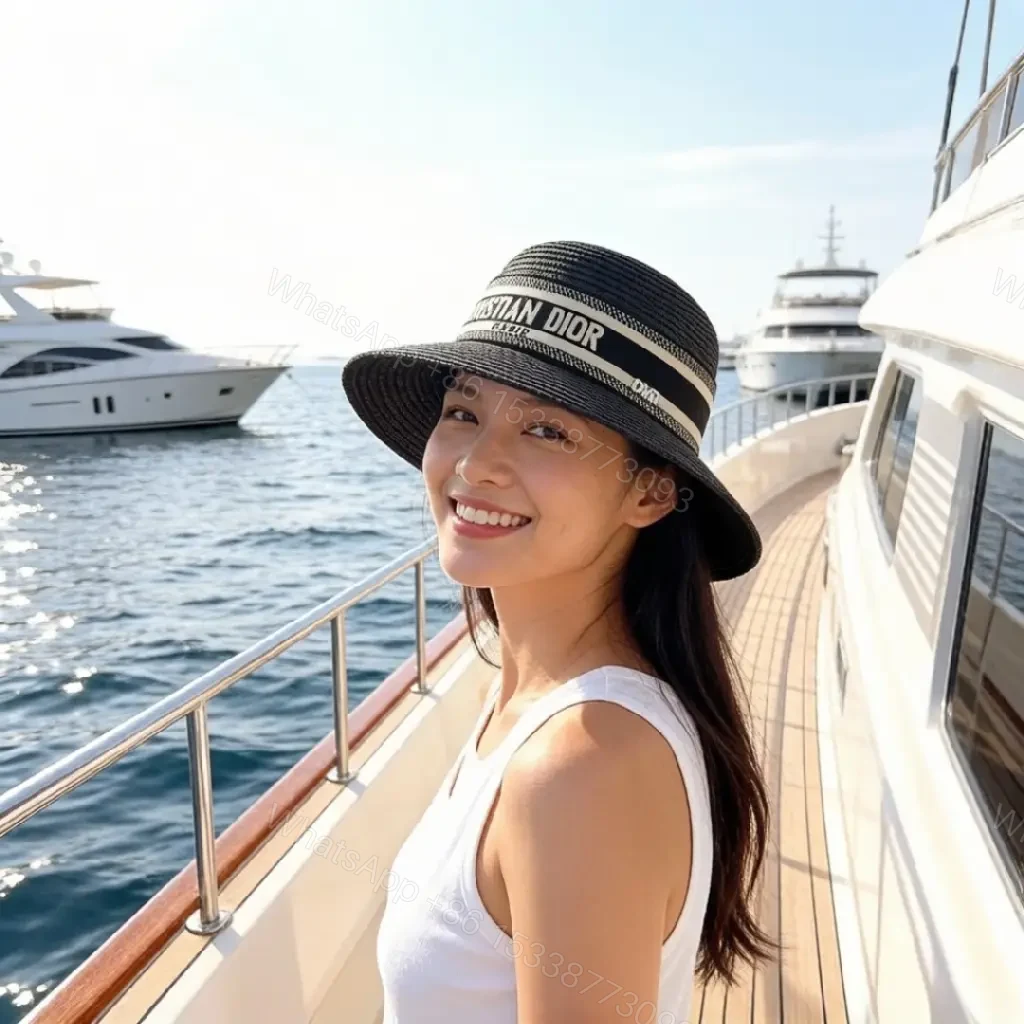 View 10 of Black Woven Straw Hat with Ribbon Band, Dior-Inspired Straw Hat