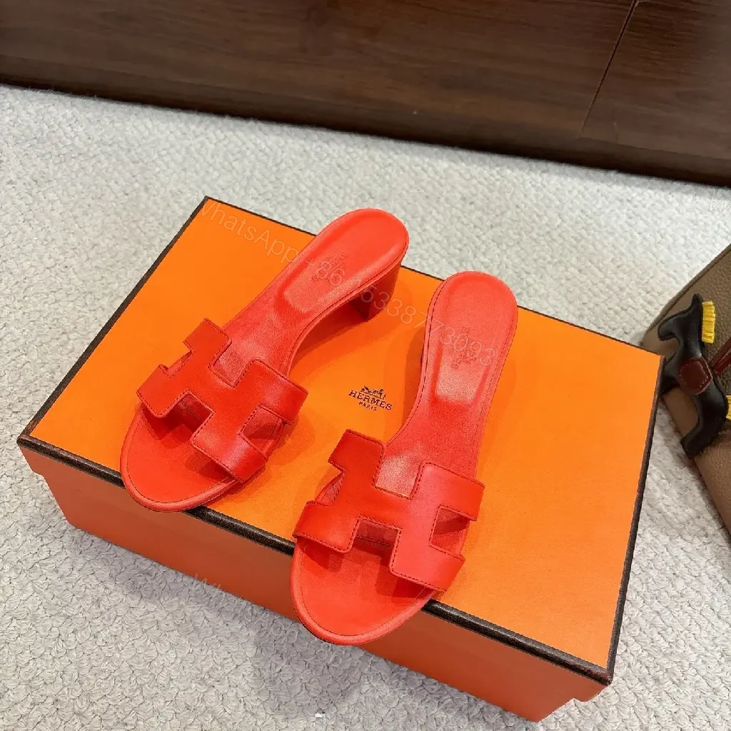 View 2 of Bold Red Leather Open-Toe Slides: Modern H-Design Comfort