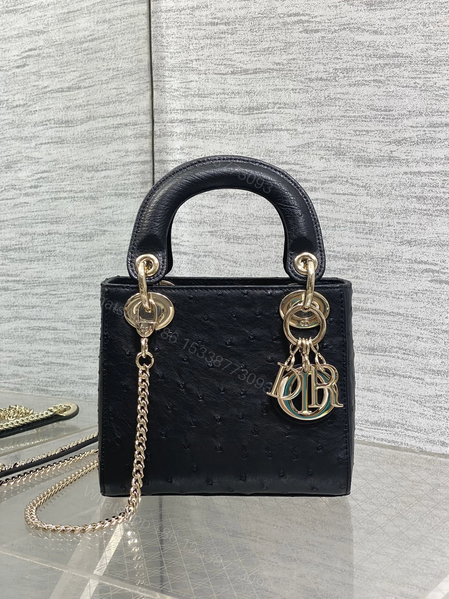 View 2 of Christian Dior Mini Lady Dior bag in Black Ostrich leather