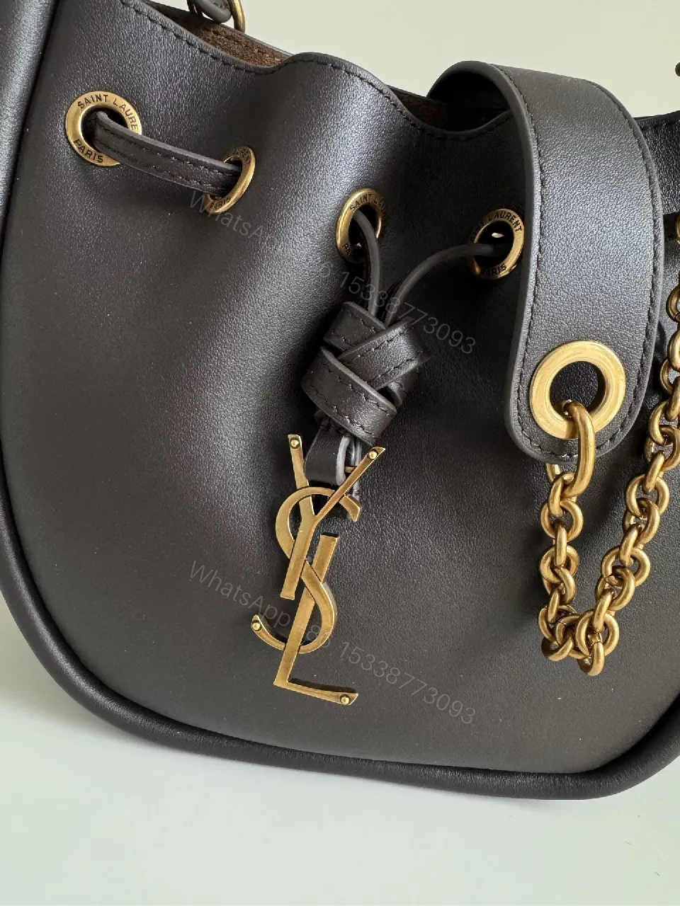 View 4 of Deep Black + Leather + Minimalist + Gold Hardware + Bucket Bag