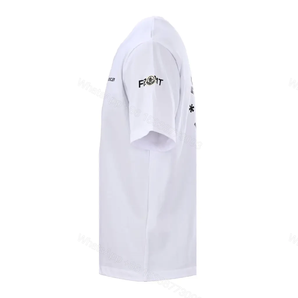 View 9 of Lightweight White Tee with Subtle Moncler Logo, Modern, Ultra-Comfortable