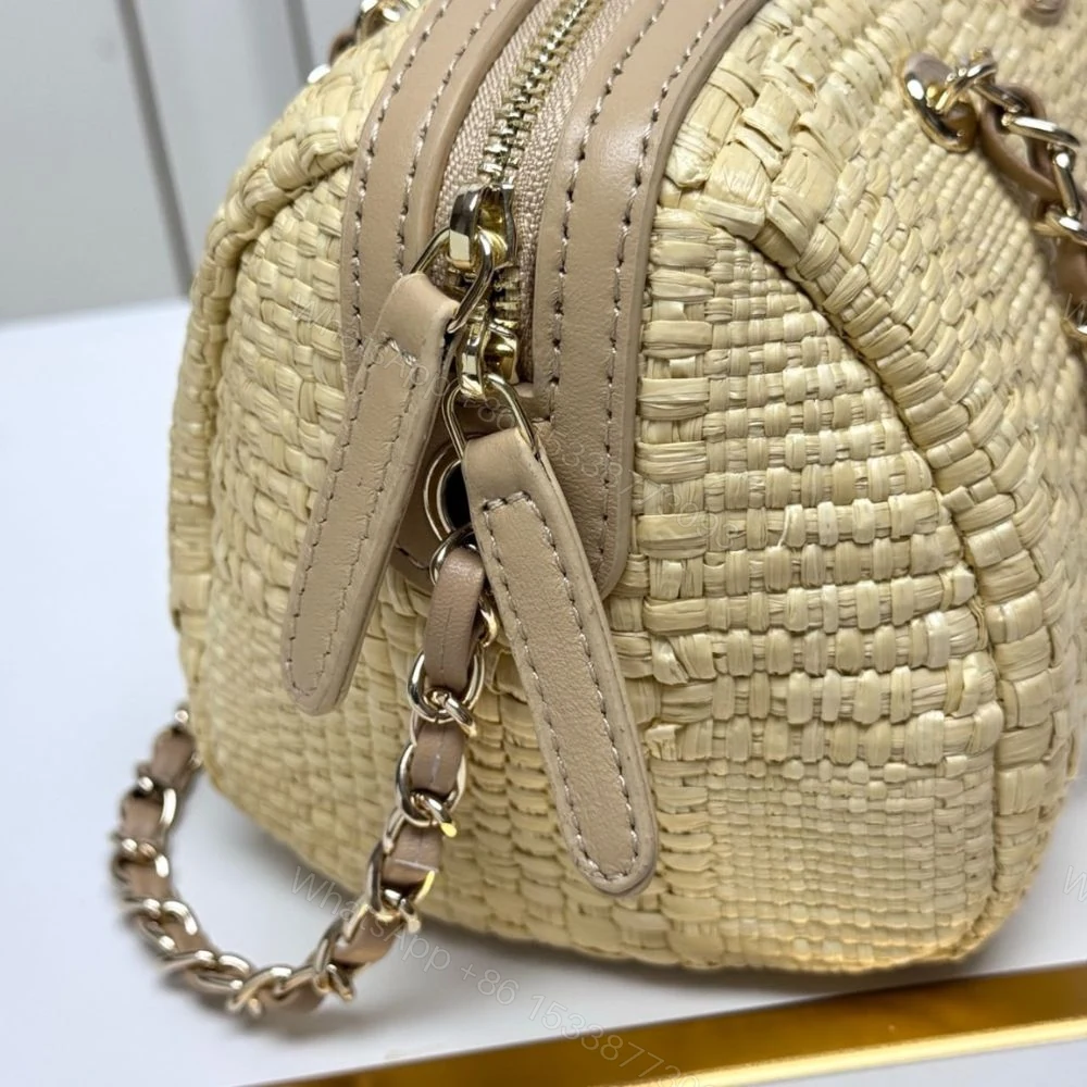 View 8 of Chanel Classic Clutch With Chain Bag Braided Raffia Beige 20Cm