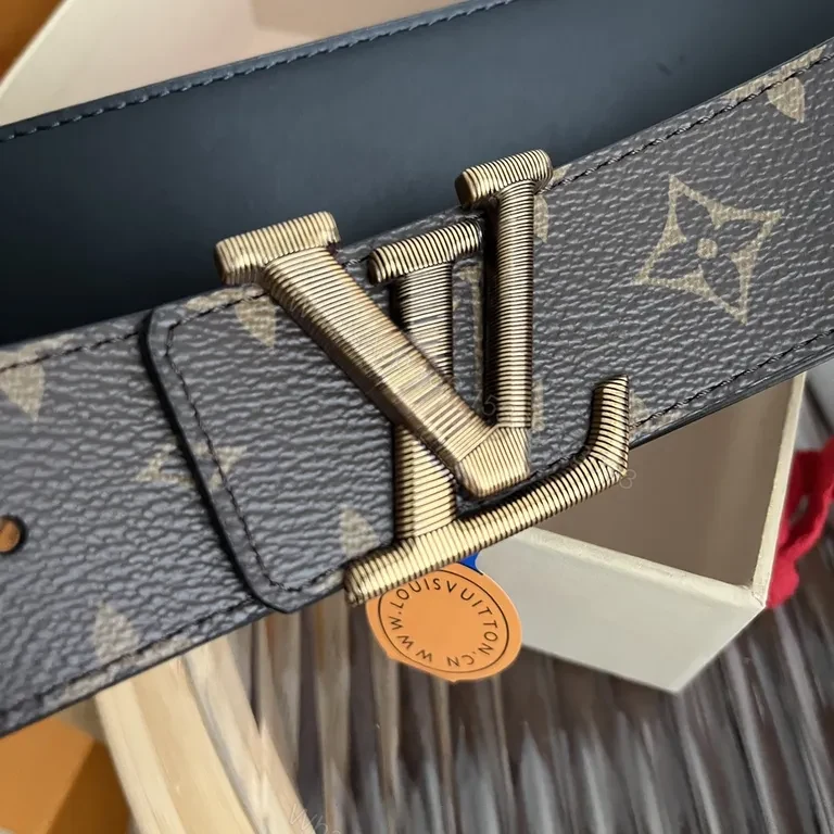 View 6 of Bold Monogram Leather Belt with Luxe LV-Style Hardware