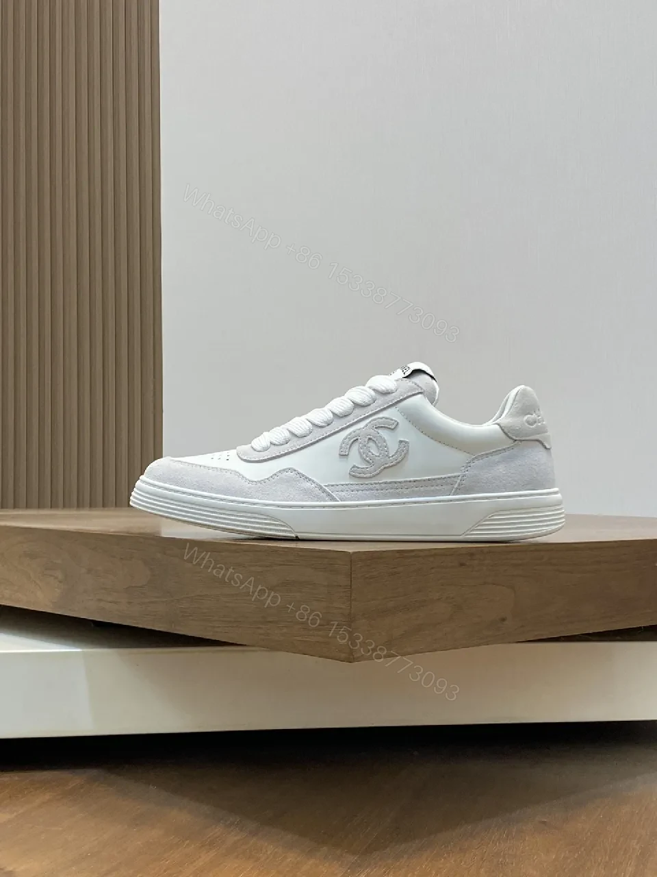 View 5 of White Leather-Accent Sneaker with Quilted Detail