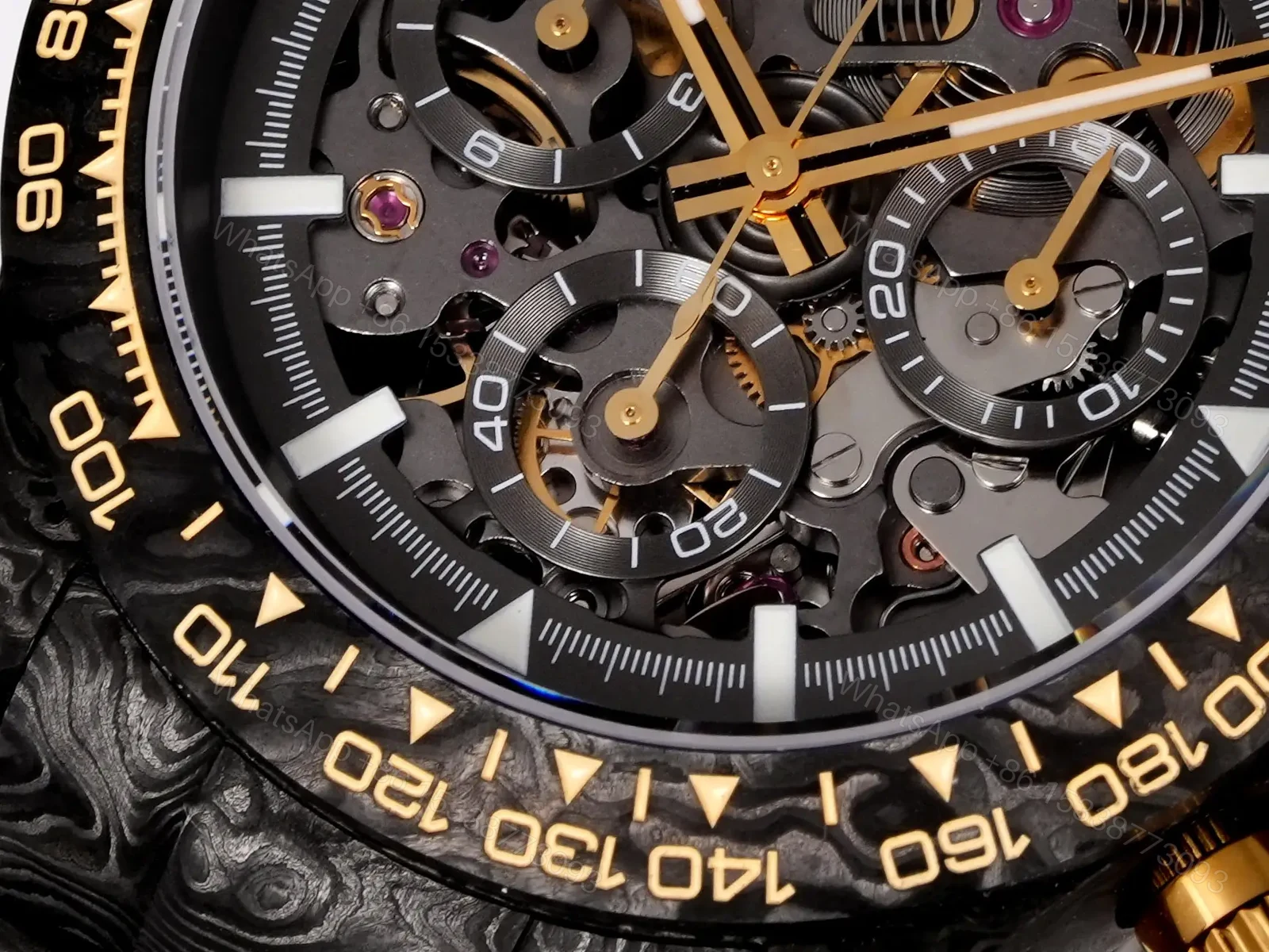 View 5 of Rolex Daytona DiW Carbon Skeleton Red Accents Replica Watch 116500LN