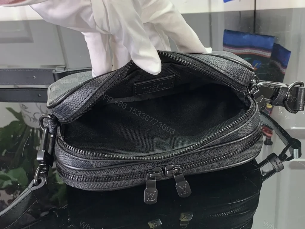 View 7 of Lux Damier Graphite Crossbody: Leather-Trim, All-Day Versatility