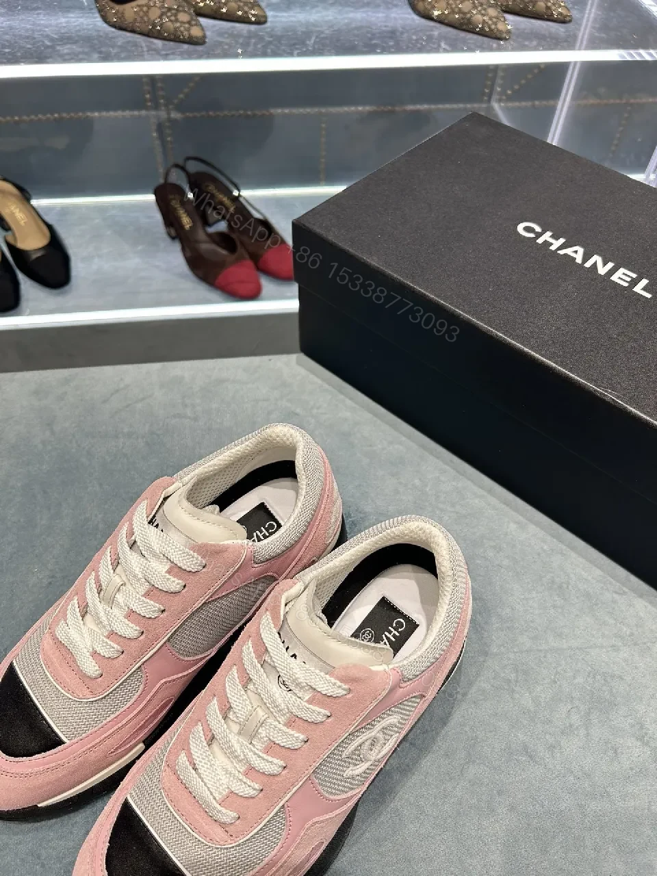 View 3 of Pink Mesh Ballerina-Style Sneaker with Luxe Quilted Detail