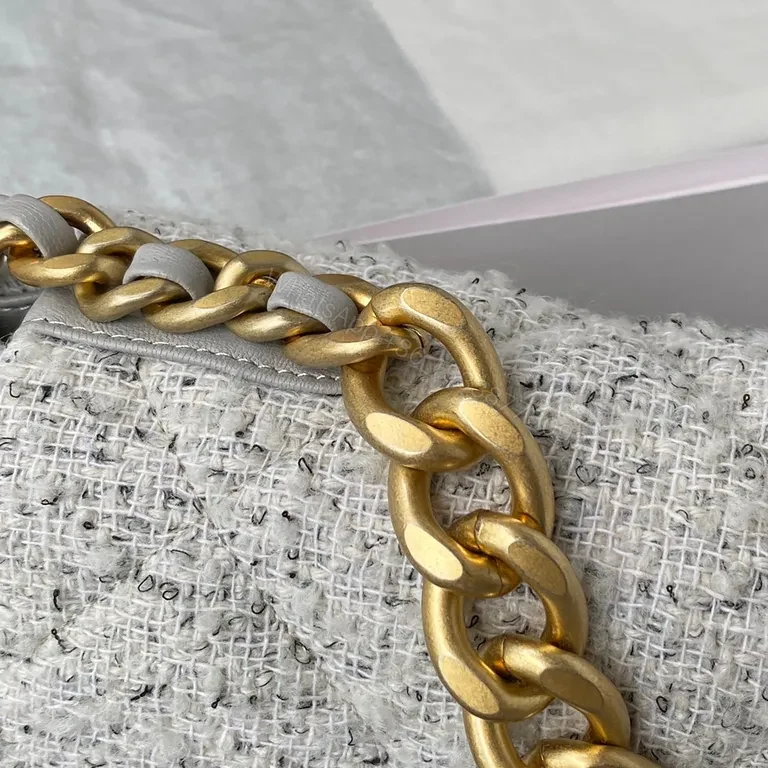 View 3 of Chanel-Influenced Tweed Bag with Dual-Gold/Silver Chain