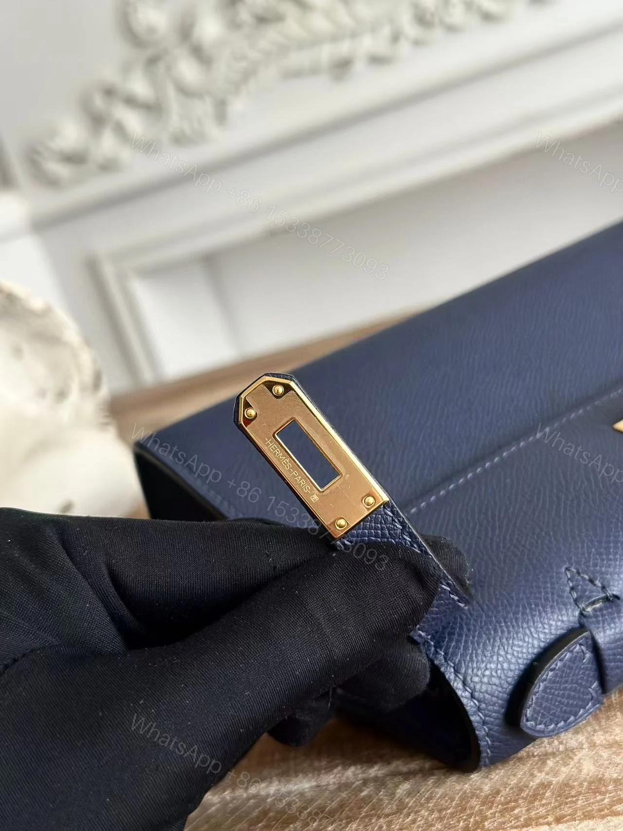 View 4 of HERMES KELLY MINI POCHETTE 22 IN NAVY BLUE
