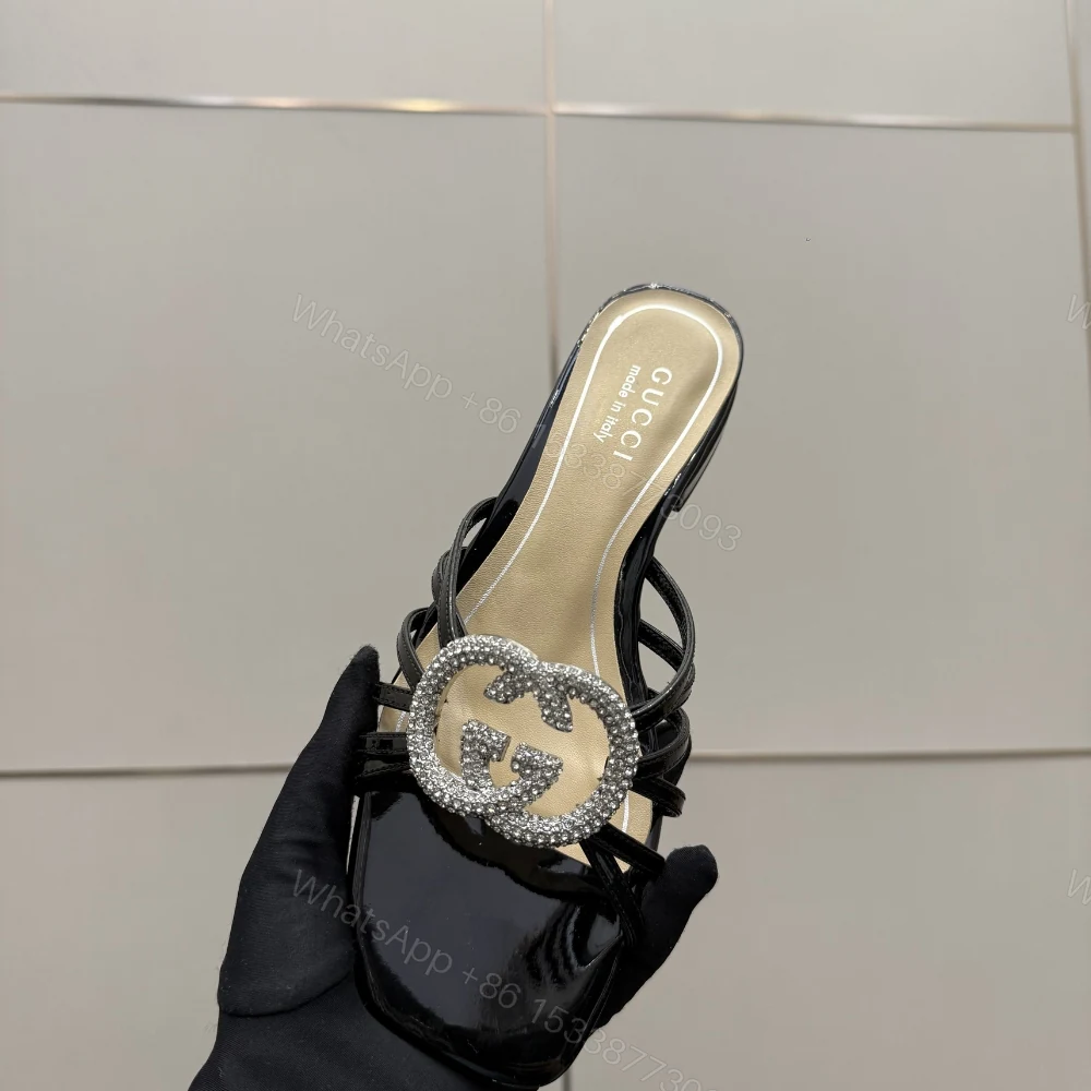 View 8 of Gucci Women Slide With Crystal Interlocking G Black