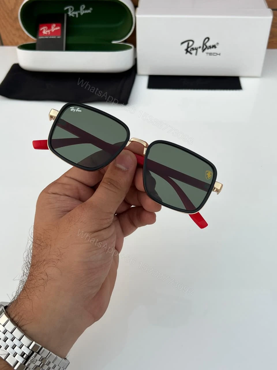 View 4 of Ray-Ban Tech Ferrari Edition Gold-Black Square Sunglasses