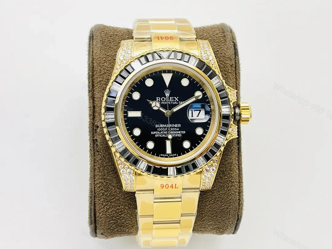 Rolex Submariner Yellow Gold Black Dial Paved Diamond Oyster Bracelet 40mm RLX-SUB-YG-BLK-PAV40-OYS — view 1