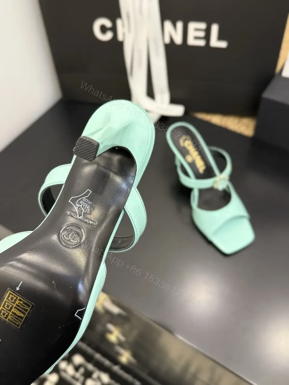 View 3 of Mint Satin Open-Toe Block Heel Sandals - Modern Luxe Comfort