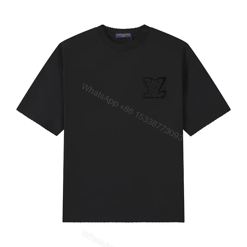 Black Cotton-Blend Crewneck Tee: Subtle LV Embroidery, Luxury Comfort — view 1
