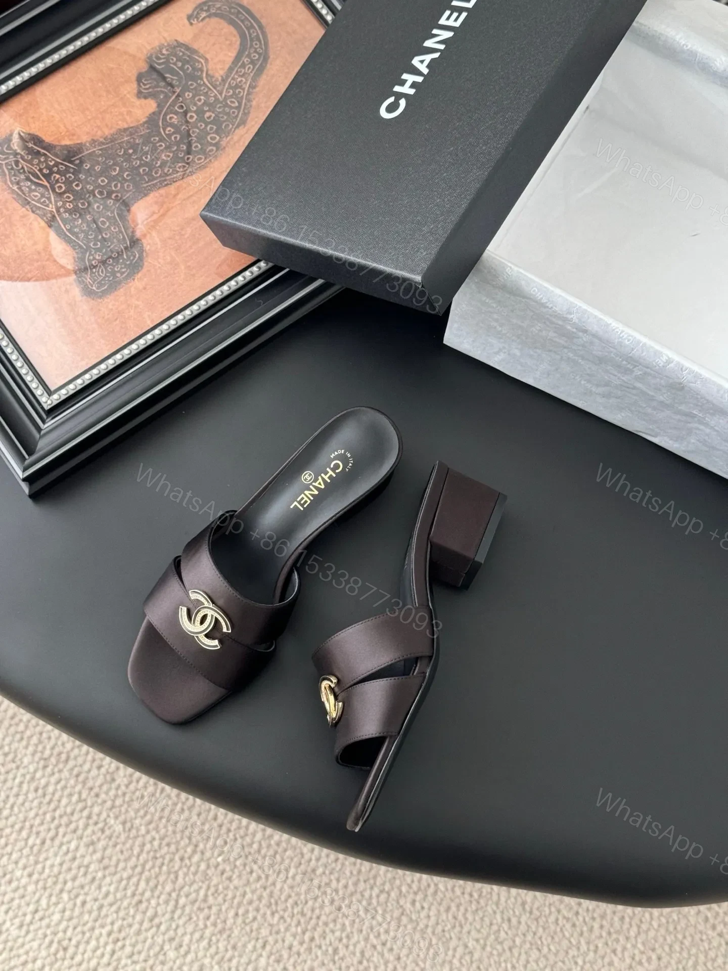 View 3 of Chanel Women Dark Brown Satin Mules