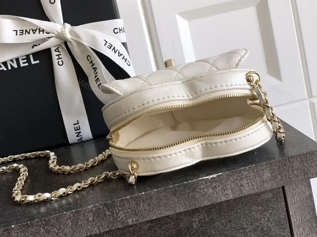 View 2 of Quilted Lambskin Mini Bag: Timeless White, Gold Clasp