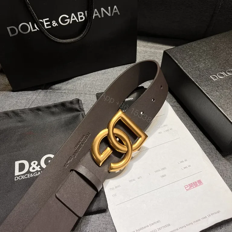 View 5 of Dolce & Gabbana Leather Belt: Gold-DG Buckle Luxury Belt
