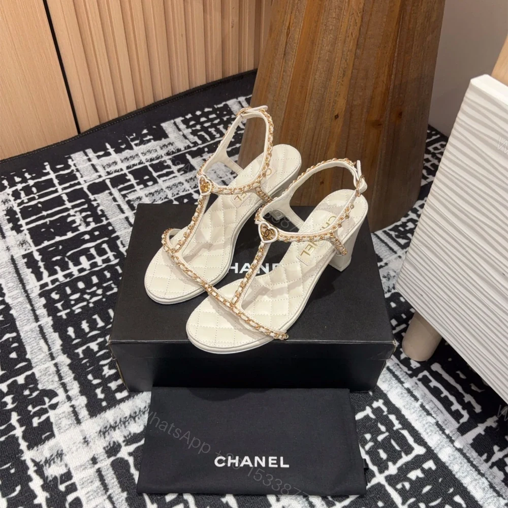View 3 of 高仿Chanel*25C系列G46109C小羊皮高踭涼鞋白色8.8CM免檢版