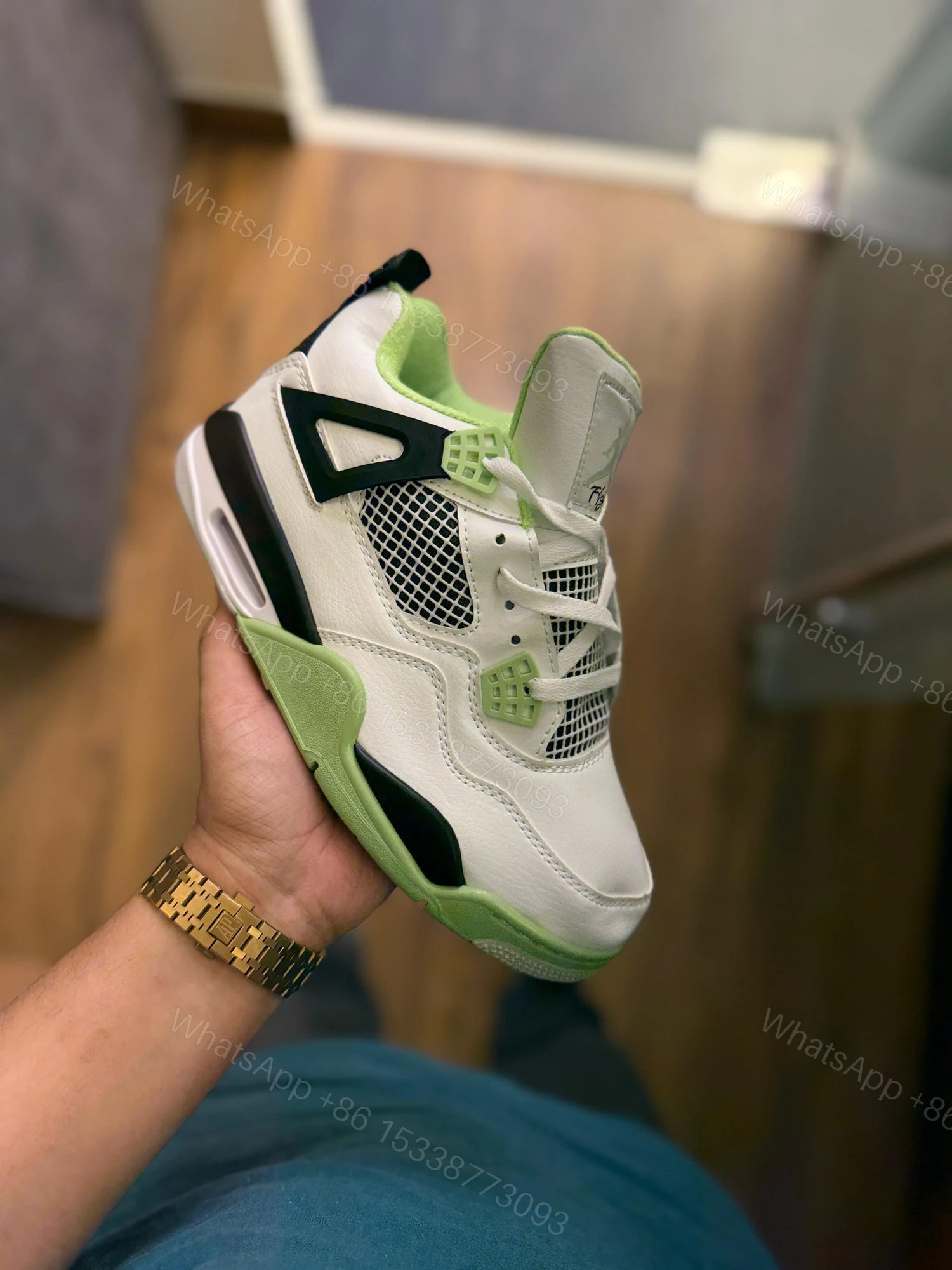 View 8 of FIRST COPY AIR JORDANS RETRO 4 OIL AURA SEAFOAM