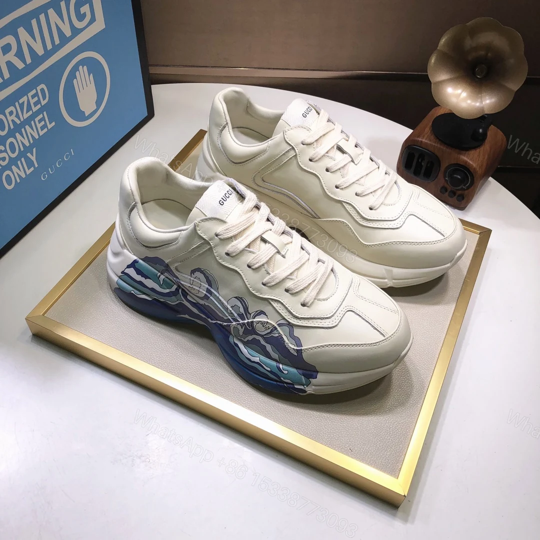 Gucci A貨男鞋 海浪插畫印花奶油底款 街頭藝術潮感設計 — view 1