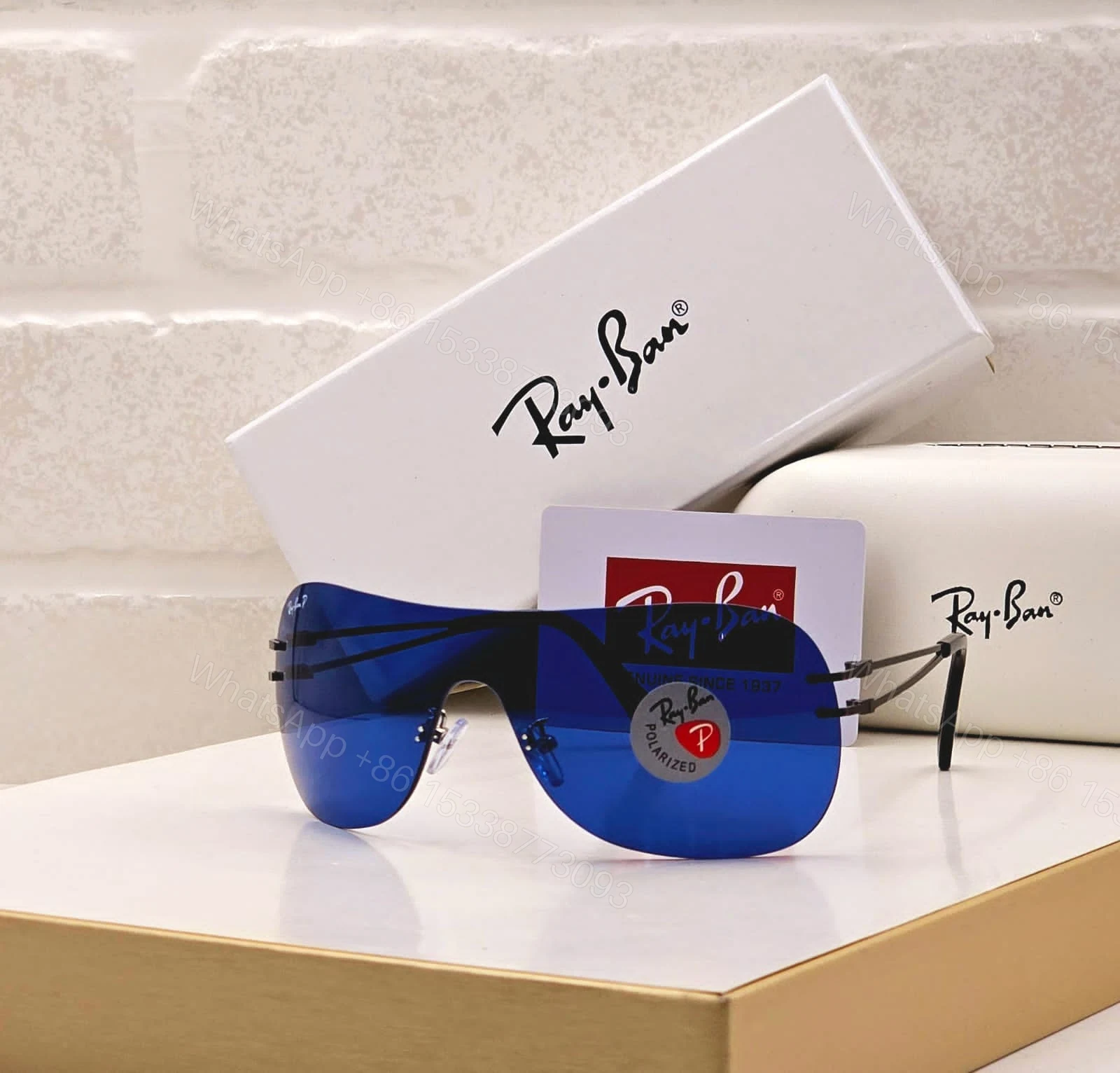 Ray-Ban Shield Blue Polarized Sunglasses Black Frame — view 1