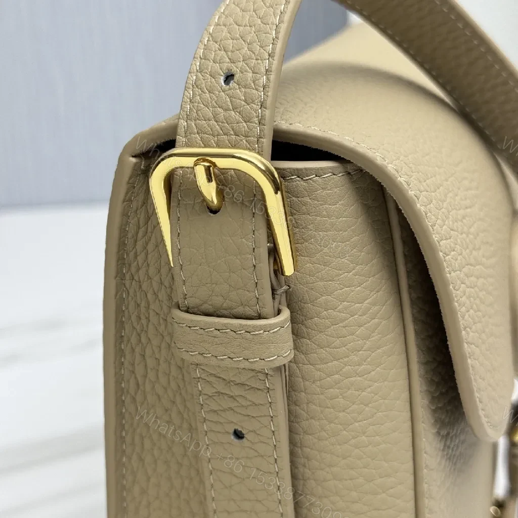 View 5 of Beige Pebbled Leather Saddle Bag — Subtle Texture, Versatile Comfort