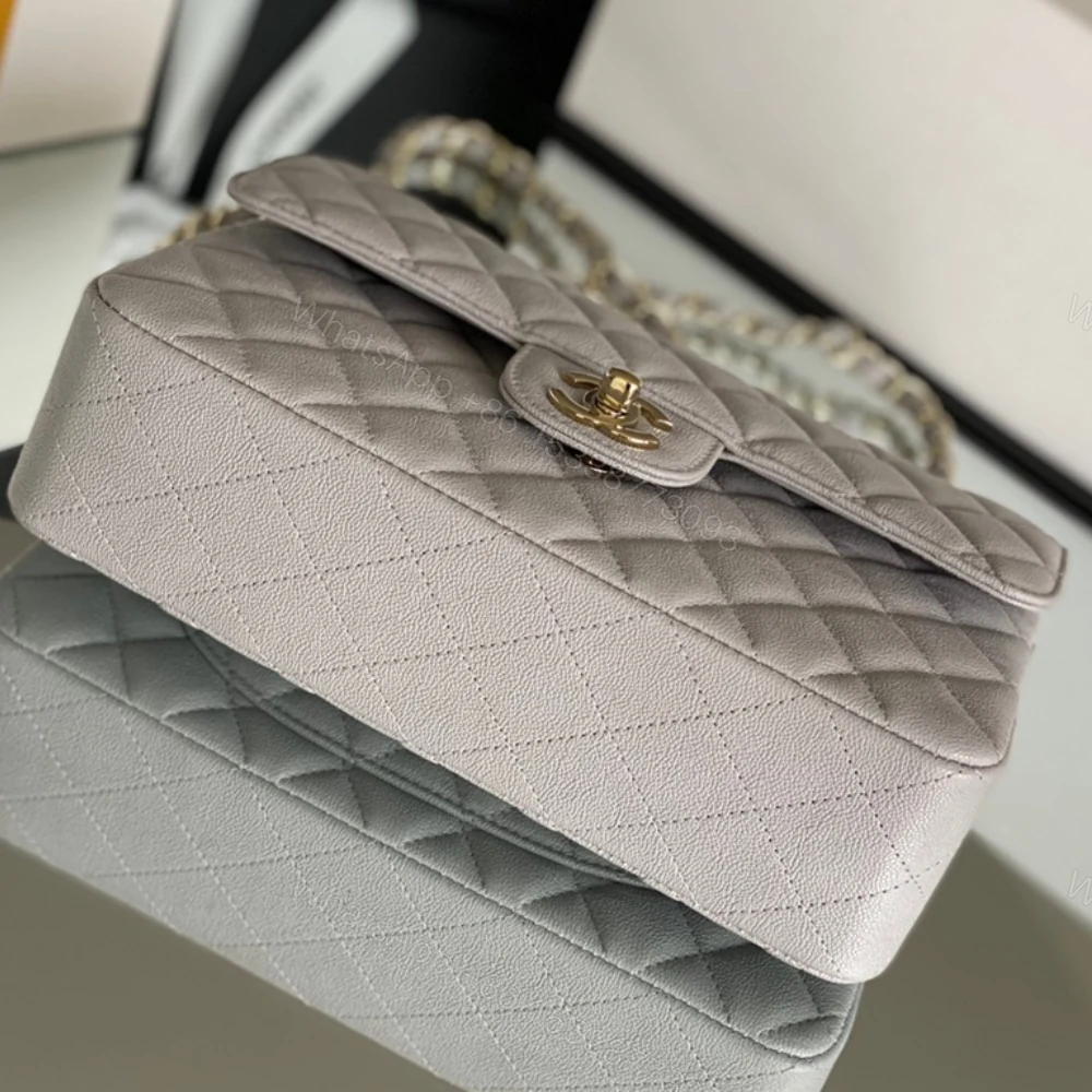 View 6 of Chanel Classic Handbag Grey With Gold Hardware 26cm A01112