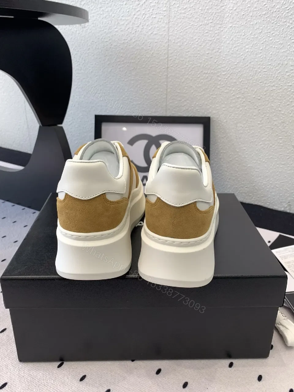 View 5 of Camel Suede & White Leather Chunky-Sole Sneaker: Modern Luxe Style
