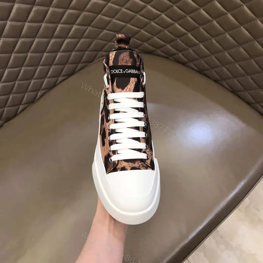 View 3 of DOLCE AND GABBANA COTTON DRILL PORTOFINO LIGHT MID-TOP SNEAKERS WITH LEOPARD PRINT – DG110