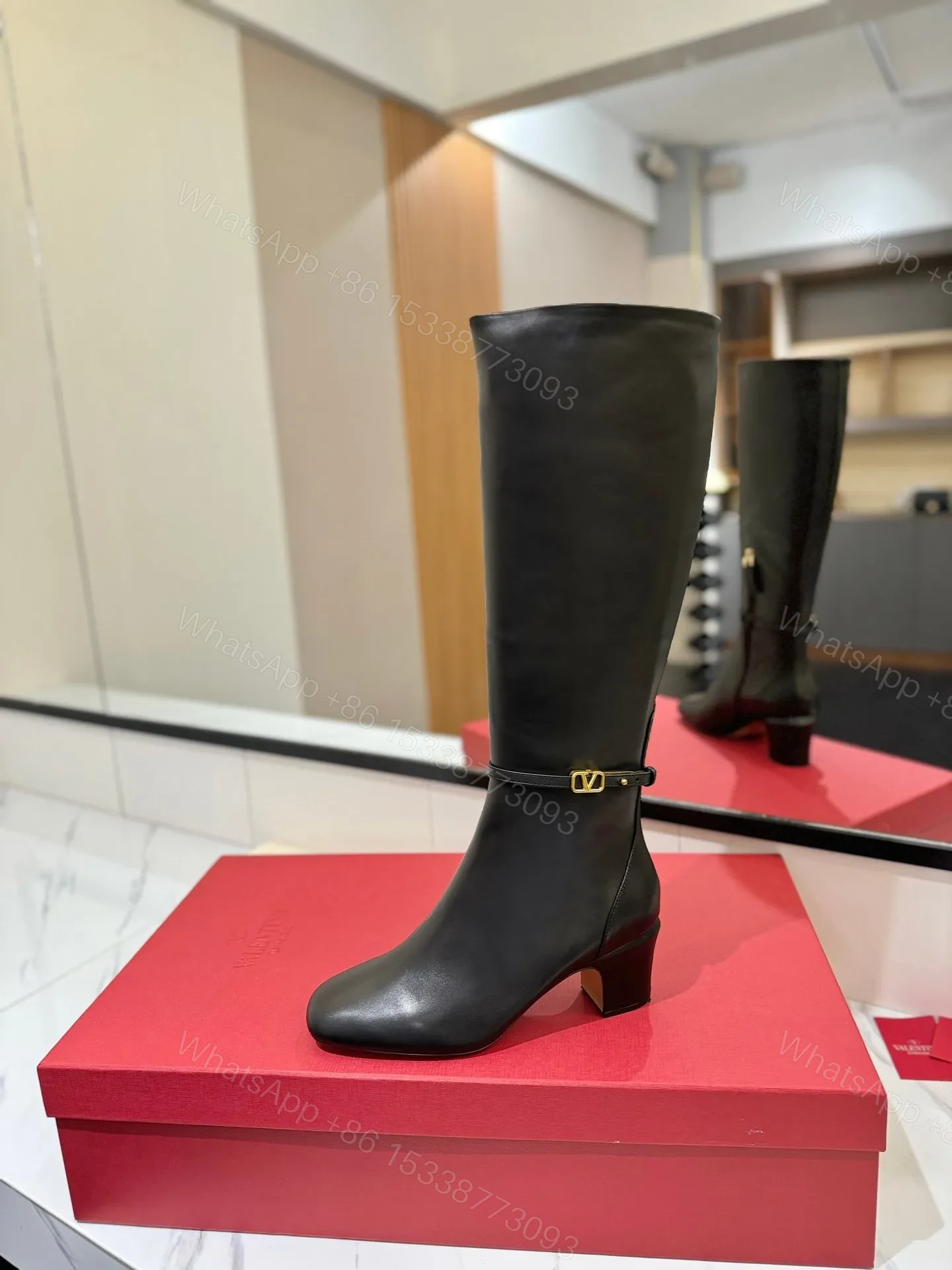 View 5 of Valentino Women Black Leather Knee High Boots