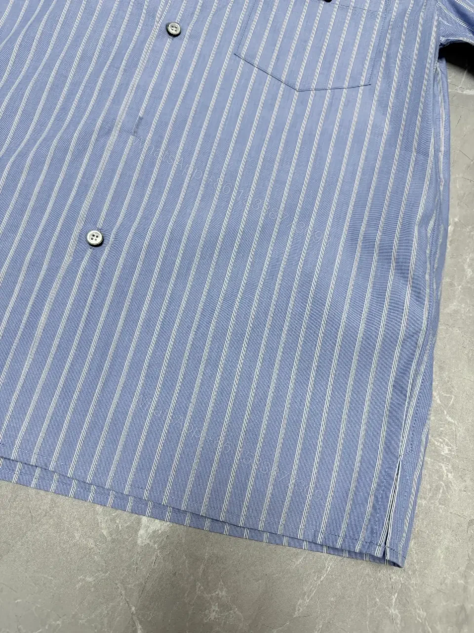 View 3 of Light-Blue Striped Shirt with Modern Accents, Cotton Blend, Short-Sleeve, Premium Comfort