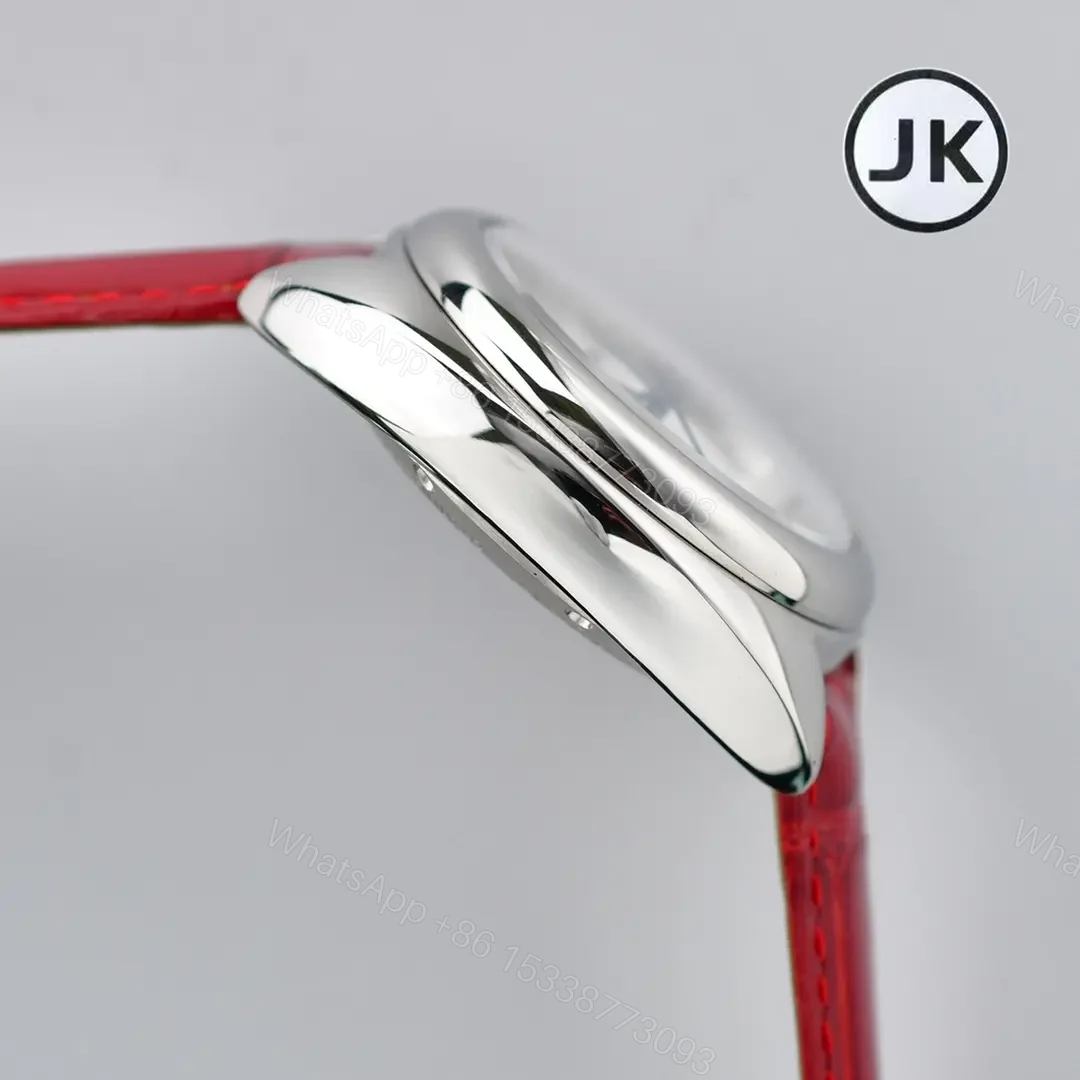 View 4 of V9 Factory Cartier CLE DE Cartier Automatic Watch – Silver Dial, Blue Hands, Red Leather Strap