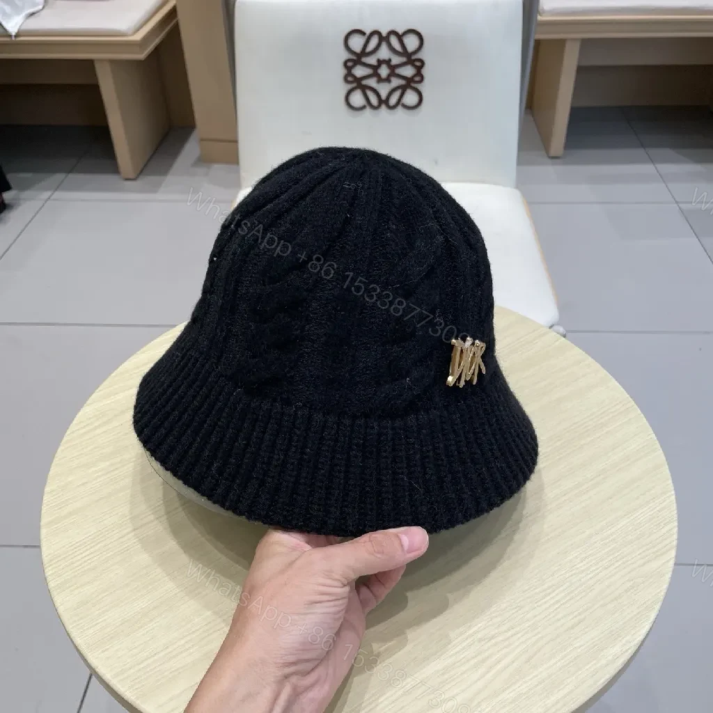 View 4 of Black Knit Bucket Hat Gold Lettering - Luxe Style Cap